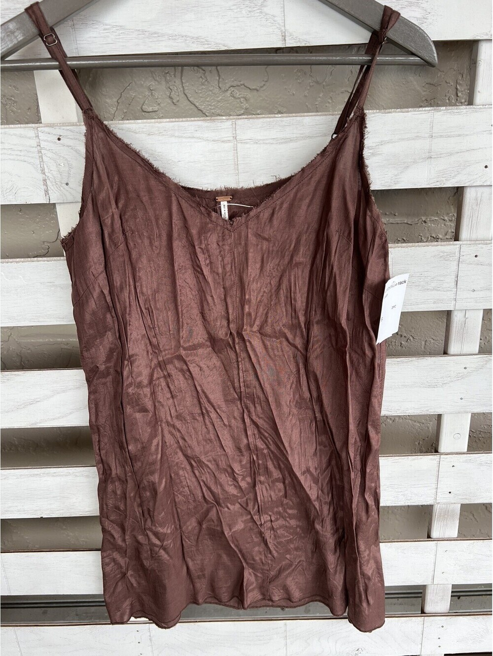 New Free People One Tank Top Small Crinkle Rayon Camisole Brown V Neck FP.